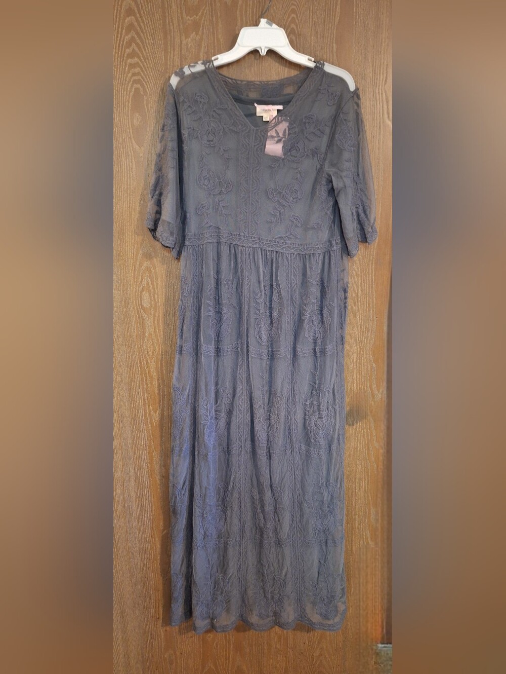 Orange Creek Slate Blue Lace Maxi Dress with lining